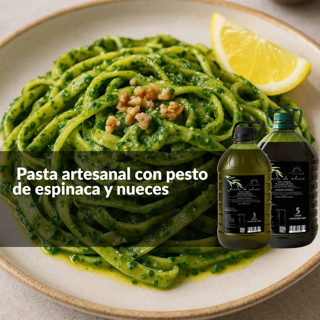 🌿 Pasta artesanal con pesto de espinaca y nueces (Nivel de dificultad: ★★★★☆)